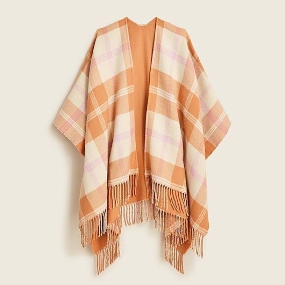 J. Crew Reversible Paid Blanket Fringe Poncho M/L - Picture 8 of 9